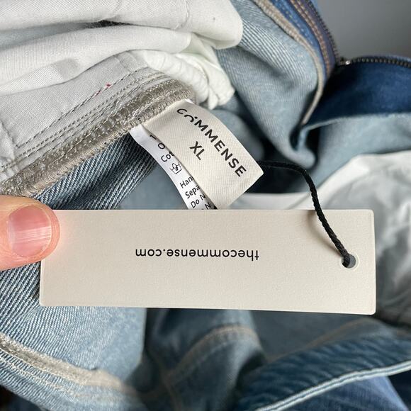 Commense Blue Wide Leg Jeans Red Track Stripe NWT sz XL 100% Cotton Minimalist - Picture 3 of 10